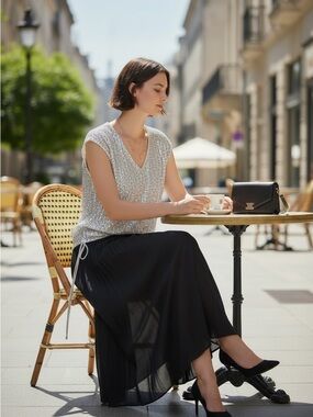 Elegant Cece Silver Sequined Knit Top